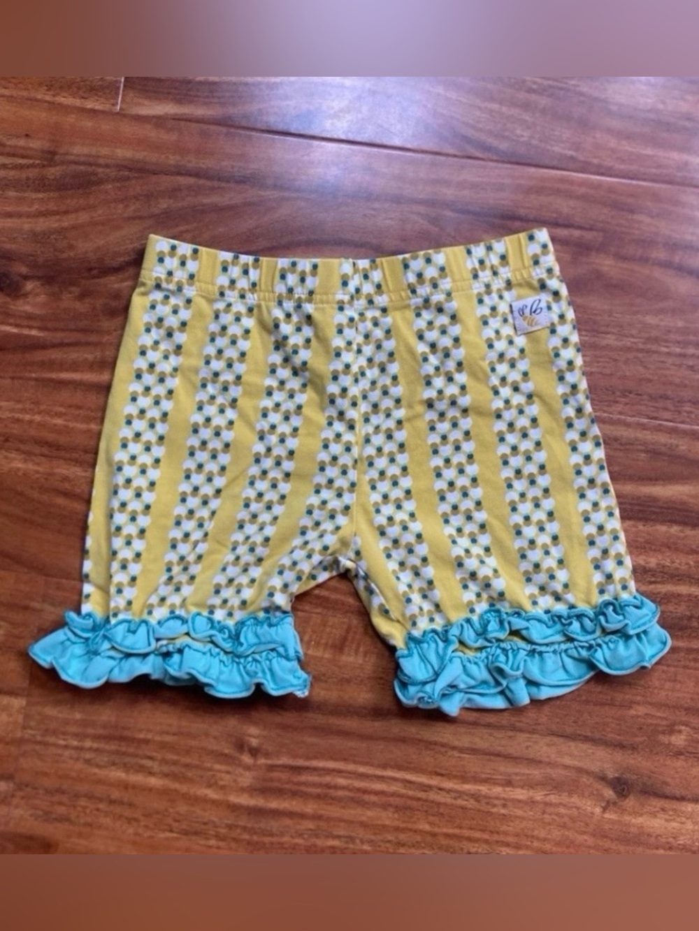 Wildflowers Girls Golden Turquoise Soft Cotton Mix Ruffle Shorts Size 6 Girly